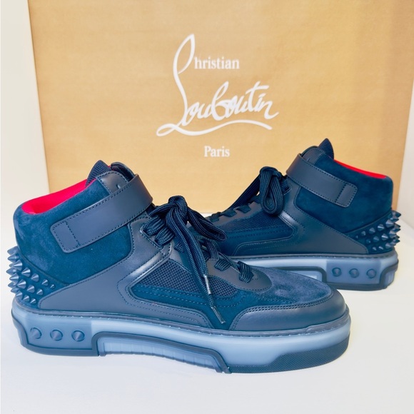 Christian Louboutin Astroloubi Mid-top Sneakers Navy Blue Suede Leather EU-44.5 - Picture 11 of 16